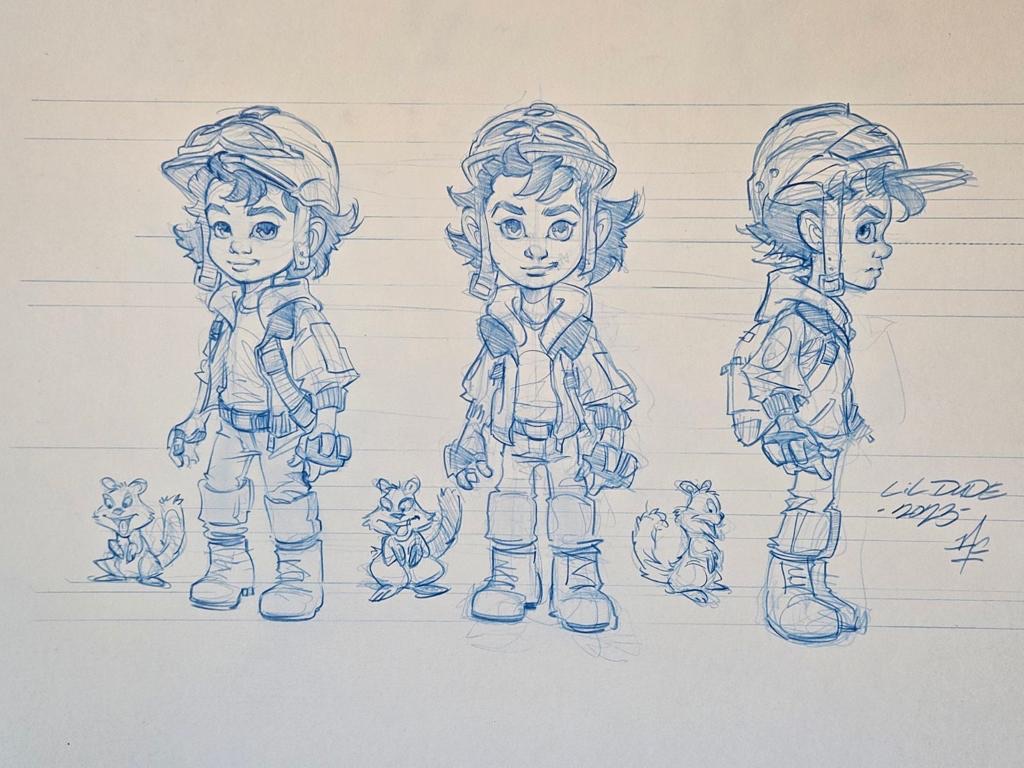 Early blue pencil kid design with small animals