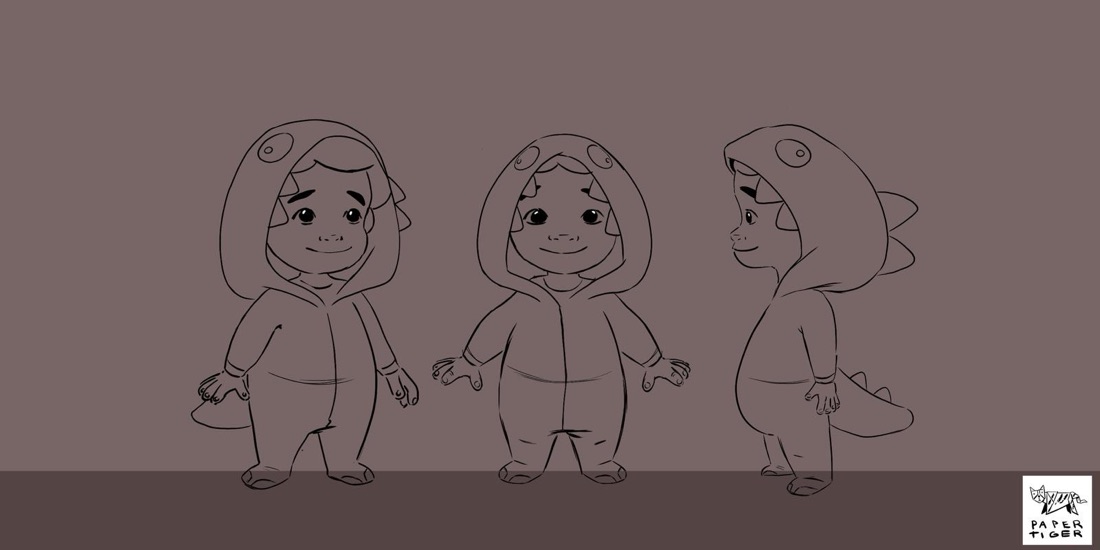 Sebbi line art in his dino hood