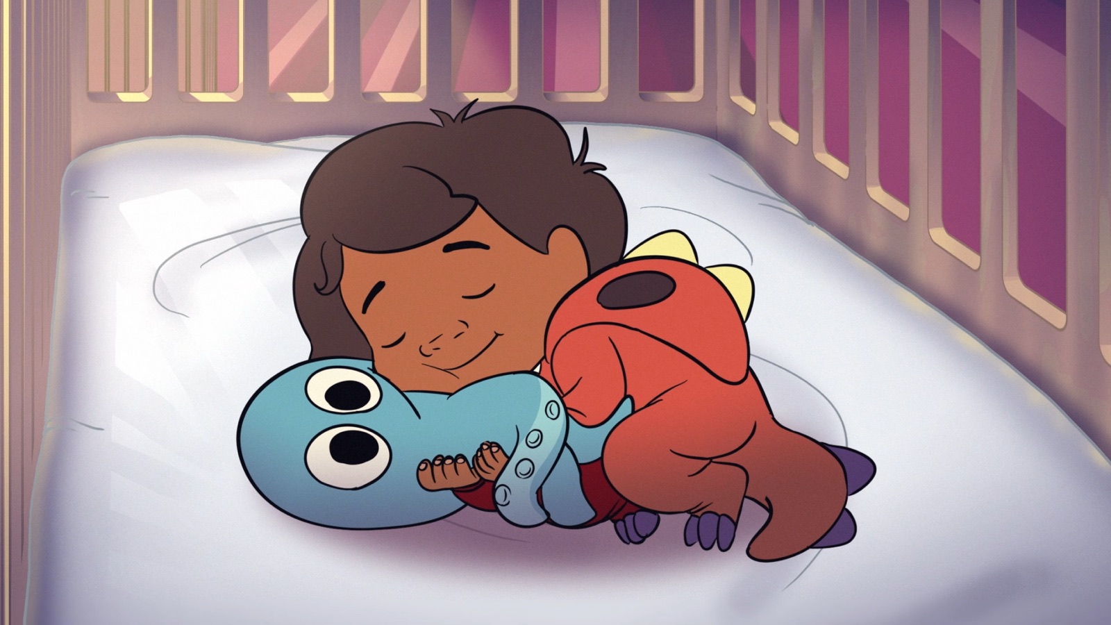 Sebbi asleep in his crib hugging Mari