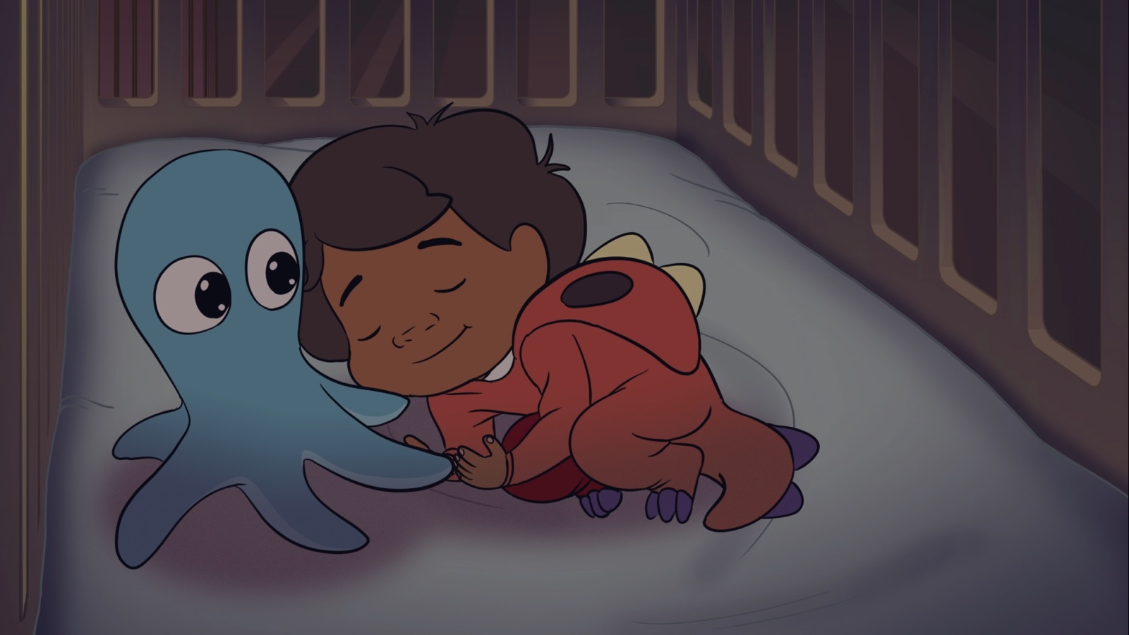 Sebbi asleep while Mari's eyes open